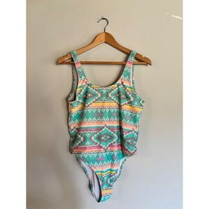 Chubbies One Piece Festival Swimsuit Geometric Tribal Multicolor Scoop Back